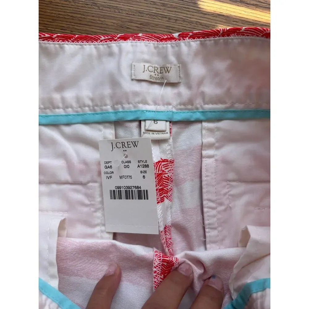 J Crew City Fit Stretch Chino Rope Print Shorts Size 6 Orange White Nautical NWT